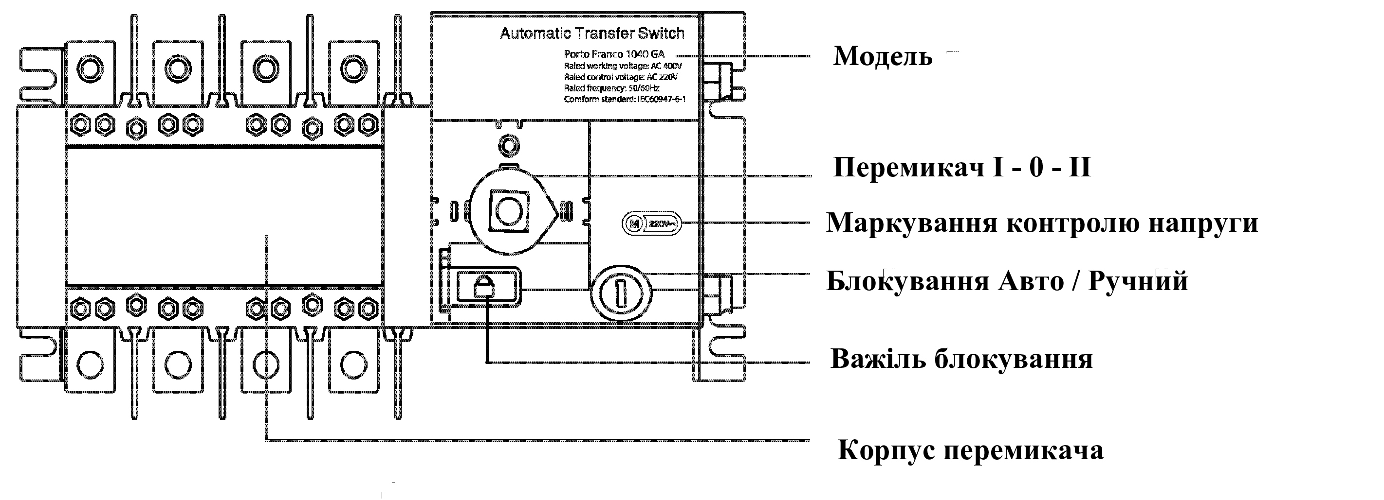 Переключатель нагрузки с мотор-приводом GA-4004 ATS I-0-II 4р 400А